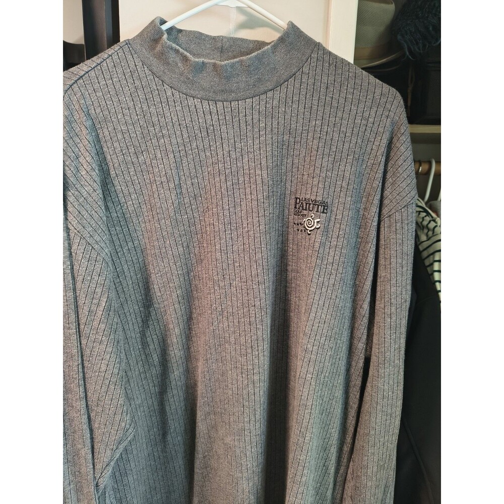 VtgNike Golf Shirt Mens XXL Gray Dri Fit Ribbed MockNeck LongSleeve LVPaiute 2XL